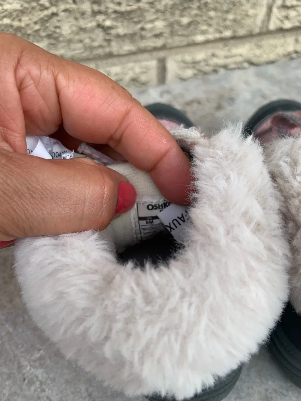 OshKosh BGosh Toddler Girls Ankle Winter Boots Size 8 Pink Black Faux Fur Trim